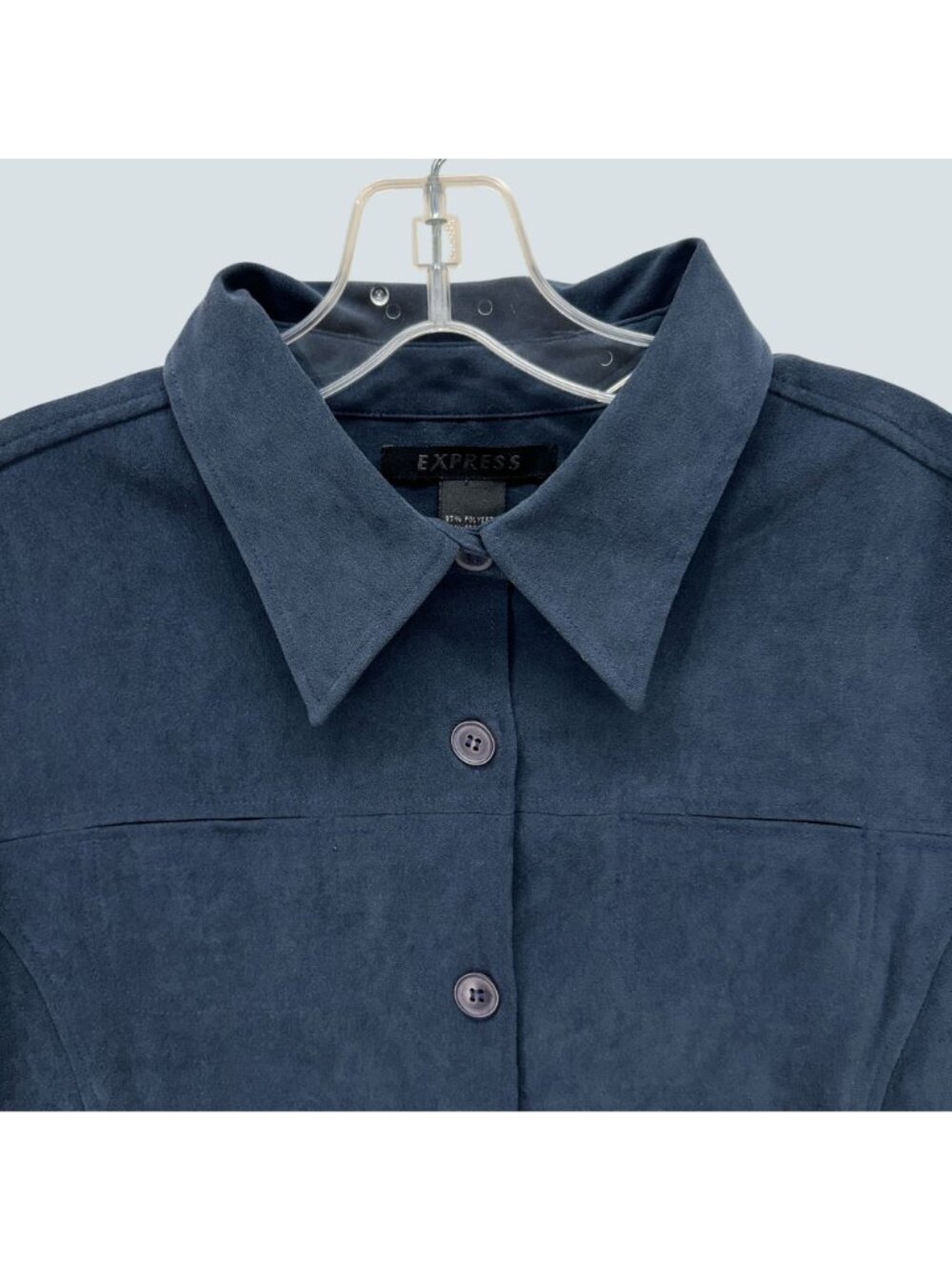 Express Women’s Blue Faux Suede Button Front Jacket Blazer Size L - Picture 3 of 9
